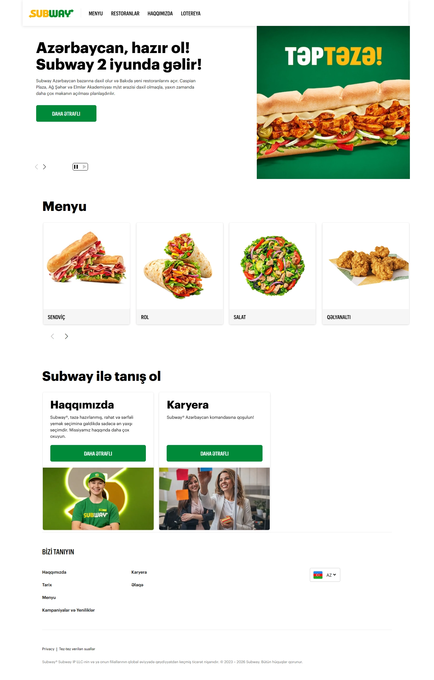 Corporate website - subway.az